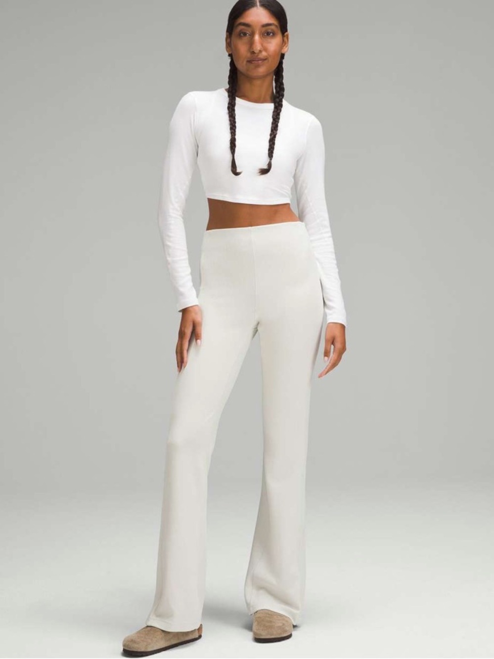 Lululemon Brushed Softstreme Ribbed Zip Flared Pant Bone Size 4